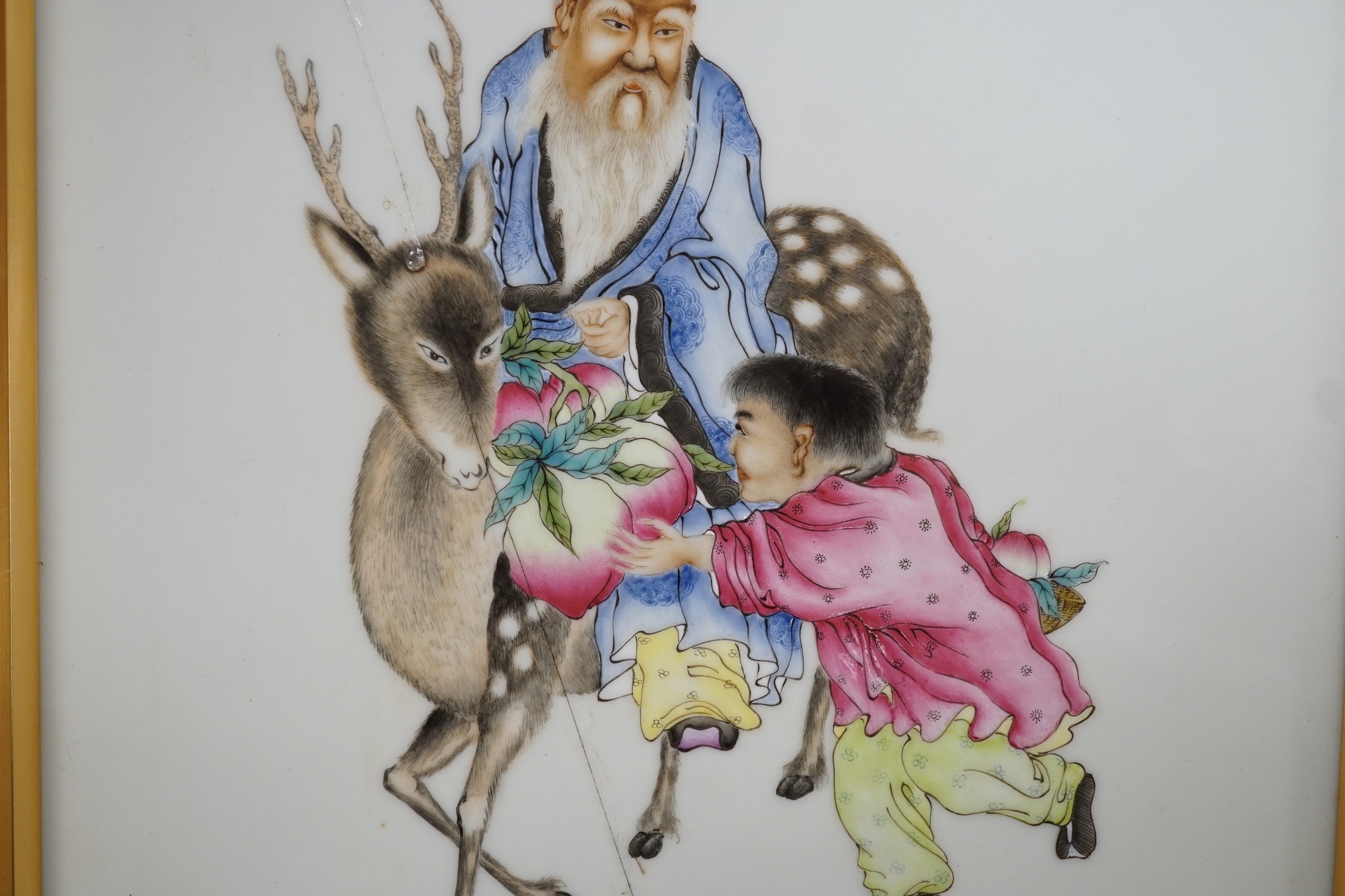 A framed Chinese famille rose plaque (a.f.) 39 x 28cm including frame